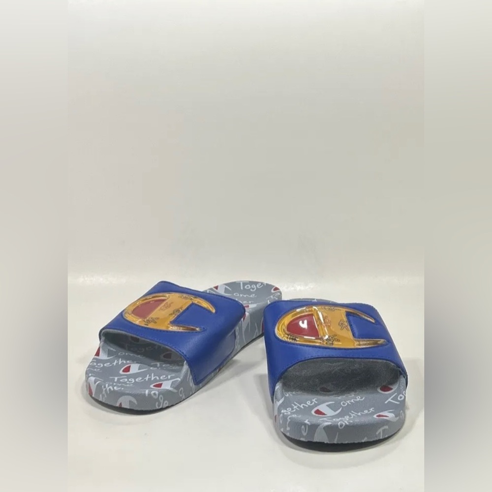 Size 8 - Men’s Champion IPO Together Blue/Gray/Gold Slip-On Slides Wmns 9.5